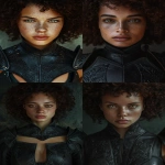 **Mische, striking young woman with warm brown skin dusted with freckles, glowing sharp eyes full of mischief, voluminous curly dark hair framing her face and shoulders, angular cheekbones, natural full lips, confident mischievous expression. Wearing fitted black leather armor with subtle gothic engraved detailing, similar to Oraya’s armor but uniquely her own. Cinematic dark fantasy portrait, hyper-realistic, ultra-crisp detail, chiaroscuro dramatic lighting, epic atmosphere, powerful and magnetic presence. --ar 2:3 --v 6.0 --no porcelain-skin doll-like glamour smooth-airbrushed features cosplay unrealistic-textures watermark flames fire glowing-hands --raw** - <@1244098075421708410> (fast)