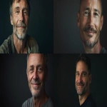 **portrait of a 40-year-old man smiling gently, head slightly turned to the side, showing full head and neck, cinematic soft lighting, dark black background with subtle hagfish-toned reflections, realistic skin texture, professional studio photography, soft contrast, calm confident expression, ultra-detailed, 8K, --ar 16:9 --v 6.0 --raw** - <@1375569557238054962> (fast)