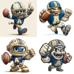 **a sports logo, A block letter A with a zippy from the university of akron holding a football. colors are Bright Blue, Metallic Gold, and cream, cartoon style art, white background --s 250** - <@180156009745088513> (fast)