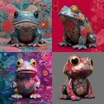 **vinyl toy colourful amazing japanese art yokai frog kappa with coral reef backgorund with psychic mind powers of esp and glossy led digital eyes, and many japanese art patterns glossy --v 7.0** - <@1014981691850371152> (fast)