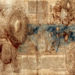 **full page scan of ocult cosmography, intricate details, faded colors, parchemin paper, illustration, intricate writing, decay, Leonardo Davinci style --ar 16:9 --v 7.0** - Upscaled by <@391048027051261958> (relaxed)
