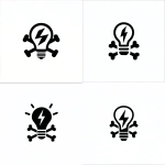 **a simple illustration logo of a skull and cross bones where the skull is a lightbulb and the crossbones are thin symmetrical lightning bolt symbols --v 7.0** - Variations (Strong) by <@340952336275079170> (fast)