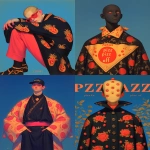 **Minimalistic gourmet magazine cover of "PIZZAZZ" featuring an analog shot of full body minimal male model in handsome black and neon yellow sumi-e decoupage pattern of melting cheese pizza ingredients like olives, pineapples, pepperoni and vegetables fashion design on a yohji yamamoto kimono, by fernando botero, minimal figure, film grain "pizz off" 2025-03-11 --ar 4:5 --sref 1152271208 <https://s.mj.run/RpICLTrdlRg> --stylize 888 --niji 6** - <@1121310536559243315> (fast)