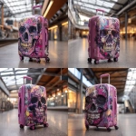 **skull shaped travel suitcase, back space at the airport** - Variations (Strong) by <@847871507090112512> (fast)