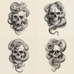 **A snake traditional old shcool skull tattoo design, white background** - Variations (Strong) by <@1289925671455559733> (fast)