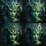 **an ancient eldritch sea goddess with green skin and demonic energy, strong ocean theme, attractive like a siren, head and upper torso portrait, zoomed out** - Remix (Subtle) by <@1102368940535066624> (fast)