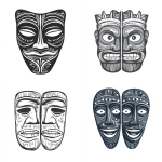 **11w Vintage logo of a classic dual theater masks. Extremely simplified shapes, chibi-like proportions, gray thick outline, no facial detail beyond dots and curve lines, one-color ink design. Perfect for retro T-shirt print. white background. Do it in a polynesian or hawaiian style. --v 6.1** - <@1101835891716133034> (fast)
-# Create, explore, and organize on [midjourney.com](<https://midjourney.com/imagine?from_discord=1>)