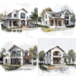 **architecture sketch look, light tones, hand drawn architecture, charming villa feeling, long exposure waveform <https://s.mj.run/PECqom2_woY>** - Variations (Strong) by <@1333576093952639078> (fast)