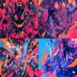 **comic book Cel-shaded anime style with bold clean linework, chaotic hand-drawn graffiti doodles covering the entire canvas, energetic sketchy symbols, scribbles, arrows, crowns, faces, random words, explosive shapes, dense overlapping tags, neon-style glow, vibrant high-contrast palette of red, hot pink, orange, electric blue against deep black background, messy street-art energy, stylized and playful, hyper-bold strokes --ar 16:9 --niji 6** - <@257221362568003584> (fast)