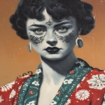 **eerie painting with a color scheme of monochromatic black and white with a pop of Color. The painting uses cross-hatching and palette knife techniques, inspired by analog horror, grunge Polaroids, ukiyo-e and retro Japanese horror. The mood is mysterious and unsettling --exp 50 --stylize 1000 --p o4l8lp8 djcuvnt ht8lvr3 --ar 4:5 --v 7.0** - Image #1 <@948741381743083580>