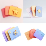 **Semi-3D soft 3D illustration Three gift cards / certificates lying in a fan arrangement, abstract icons star, spark, bonus Each card has a solid background color. Smooth rounded corners, subtle depth, soft shadows, friendly and trustworthy style. Minimalistic composition, clean white background. Modern fintech / telecom app illustration style, slightly playful but professional. High quality, soft lighting, no noise, no gradients outside the cards. --v 7.0 --s 50 --raw** - <@1067019184246112329> (fast)