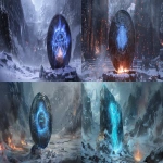 **A colossal medieval shield forged of ancient steel and ice, cracked through the center with glowing blue energy pouring from the fractures. The words "POLAR" and "FAVELA" are engraved across the front in powerful runic letters, shining with frost and arcane light. The shield is embedded deep into a stone pedestal, surrounded by snow, mist, and flying embers. Around it, an epic fantasy battlefield inspired by The Lord of the Rings warriors clashing, banners torn, explosions lighting the snowy valley beneath towering mountains. Blue energy pulses from the runes, illuminating the fog and falling snow. Cinematic lighting, cold blue mixed with warm fire glow, ultra-detailed, photorealistic, dark fantasy tone, high contrast, masterpiece composition, volumetric fog, 8K render --ar 299:131 --v 6.0 --chaos 9 --raw** - <@593994185737240592> (fast)