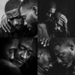 **a black and white image of a black man consoling a black man in grief. The image has a message of hope and support.** - <@817880507983069194> (fast)