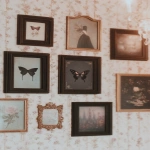 **several mahogany frames of goth aesthetic images hanging on a wallpapered wall, dark academia aesthetic, cottagecore --ar 9:16 --s 750 --p hq1xebf** - Image #4 <@1007106543935823902>