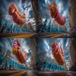 **A lively outdoor scene of a giant Thanksgiving Day parade balloon shaped like a detailed, anatomically accurate but friendly-looking human colon floating above a city street. The balloon is held by a large group of people in coordinated formation, dressed as various healthcare professionals doctors, nurses, surgeons, and lab technicians all smiling and guiding the balloon with ropes. A storm is brewing overhead, dark swirling clouds, high winds tugging at the balloon, dramatic lighting, rain beginning to fall, yet the parade continues with determination. Realistic lighting, crowd in the background, photojournalistic style, ultra-realistic photography, taken from a low angle showing the massive scale of the colon balloon, dynamic perspective, colorful parade uniforms, depth of field, crisp details --ar 16:9** - Variations (Strong) by <@1138484847065698314> (fast)