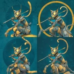 **scifi comic book style, futuristic cat warrior, scifi comic book style** - Zoom Out by <@186377350642925568> (fast)