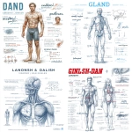 **illustration of " length and location of end/dashboard gland in male, female bodies with labeled surfing body parts", outline vector on white background, professional medical illustration for infographics. vector illustrations. detailed illustrations of the pituitary sucked out" , words written under it "ma hungers major stabbing pain". the label is " endfinish g يتمbelt dod hairs . in l legends written around." in blue color. --v 7.0 --s 750** - <@1099146359967338649> (relaxed)