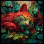 **Kawai sleeping and wake cats a red and green leafs painting about nature, sleeping anime kawai cats and mixed more colourful abstract more street art mesh red cat more present** - Image #3 <@1103302811522977882>