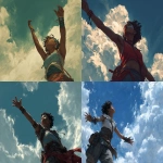 **low angle camera view, a character illustration, a black young muscular woman, she is looking to the sky and trying to reach out the clouds, craig mullins style --ar 4:3** - <@942102369683001474> (fast)