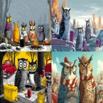 **tailgating owls cartoon --ar 16:9** - <@1123037808404221962> (fast)