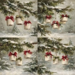 **oil painting, toilet paper rolls hanging from evergreen branches with red and green bows, snow falling in the background, vintage style, rustic farmhouse aesthetic, christmas-themed, soft lighting, neutral tones of beige, cream, and brown. --ar 67:89** - Variations (Strong) by <@755829658108297216> (fast)