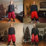 **A young handsome tan skinned white man with dirty blonde wavy short hair dressed in a Y2K Cholo gangster style, wearing a black long sleeve Dickies work shirt and extremely baggy, extra-long, 3XL plain long red and black Nike basketball shorts. His shorts are very long and go down to his ankles and feet. He is wearing Nike Cortez shoes in his house by a Christmas tree** - <@1061360796438900746> (fast)
-# Create, explore, and organize on [midjourney.com](<https://midjourney.com/imagine?from_discord=1>)