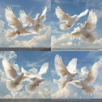 **"A hyper-realistic image of two white doves flying gracefully side by side in the sky, detailed feathers, natural lighting, soft clouds in the background, wings fully open showing motion and elegance, cinematic and peaceful atmosphere, high resolution, sharp focus on the birds, photorealistic style."** - Variations (Strong) by <@1389437564225847327> (fast)