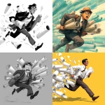 **An Asian architect running in panic, late of meeting, rolls of drawings in hands.** - <@1092474416023224360> (fast)