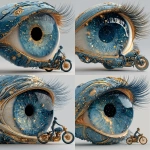 **eye lashes with stars and distant galaxies. A motorbike in the style of space ship, with a strange, skinny, child alien rider --s 350 --v 7.0** - Variations (Strong) by <@637210872544100352> (fast)