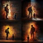 **A lone solider projected onto a brick wall with a child --personalize gk61p79 --v 6.1** - <@174073332012941312> (fast)