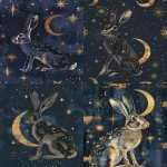 **moonlit jackrabbit, crescent moon and stars motifs, mystical boho, navy and gold accents, clean background, subtle grain --ar 4:5 --v 6.0 --no text --raw** - <@1150647384779530290> (relaxed)
