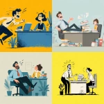 **illustration of a man flipping a table at work. There is an HR women on the other side of the desk looking shocked. The man is laughing** - <@1071571012547780618> (fast)