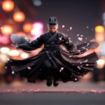 **handsome, young chinese man holding a fan, wearing a black and white soft, flowing Hanfu style robe, in a full body, flying in the air pose --ar 18:25 --p f6gpn1a --v 7.0** - Image #2 <@1064451214823129168>