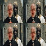 **<https://s.mj.run/cwTvEep8bpY> wearing a catholic priest wardrobe with a crazy insane facial expression, standing beside a Nigerian man who is wearing traditional Nigerian wardrobe, old church in the background, realistic, photorealistic, --ar 16:9 --v 7.0 --s 50** - Zoom Out by <@990985509620842596> (fast)