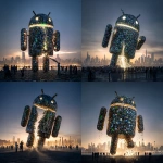 **<https://s.mj.run/rWcFtaYzAZ8> The Android Robot made of mobile phones is collapsing, there are gaps in the robot and it is crumbling away, it is falling apart, leaving to one side, about to tumble, people looking up at it, trying to get inside it, cityscape, hyperrealistic, photorealistic, metallic, glowing, raytrace, super realistic, magic hour, dramatic lighting, art style of Blade Runner** - <@1048326817838280714> (fast, stealth)