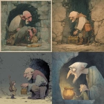 **a wrinkled, very old and grotesquely ugly man with a large child-like head, lives in a cave and guards a treasure, simple, muted colors, reinhardt michl, --v 7.0** - <@572882080099467274> (fast)
-# Create, explore, and organize on [midjourney.com](<https://midjourney.com/imagine?from_discord=1>)