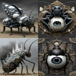 **insect doll locust roach hive, egg nest alien crawling on a black glitch scanline distortion fire, eyes burning, white pupil with red center, roasting on the beach, dusk cinematic --ar 2:3 --s 666 --p ajjw9qi --sref 4240880785 2348464004 <https://s.mj.run/8BMbIED5OrQ> --v 7.0** - <@788265797444173834> (fast)