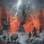 **geomagnetic storm in an apocalyptic tolkienesque world, human, elves, gnomes, and dwarfs can be seen running about in panic --ar 16:9 --p rp5dxji --v 7.0** - Upscaled by <@480446086046154782> (fast)