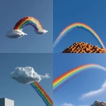 **a simple small rainbow against a plain blue sky, rendered in minecraft with a small number of blocks. simple minecraft game style. no depth of field.** - <@1197771042819678300> (fast)