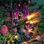 **scifi comic book style, classic robot, holding two ray guns, firing lasers, glowing eyes, colorful, scifi comic book style** - Image #1 <@186377350642925568>