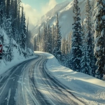 **snowy raod in the Canadian Rockies, afternoon light, icy curves winding through snow-covered pine trees, Jamaican flag painted on a sign, vintage 1980s sports film aesthetic, cinematic lighting, subtle bokeh, 35mm lens perspective, eye level perspective, crisp winter air, packed snow trails, rustic Olympic signage, nostalgic and inspirational mood, filmic color grading, inspired by Cool Runnings --ar 16:9 --v 6.0 --raw** - Upscaled (Subtle) by <@1108527117265797270> (fast)