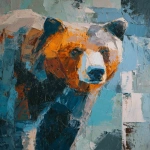 **abstract loose pallette knife painting os a bear with a small pop of blue and teal and orange only --ar 3:4** - Image #4 <@1204459829629026307>