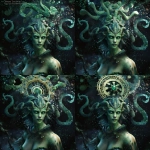 **an ancient eldritch sea goddess with green skin and demonic energy, strong ocean theme, attractive like a siren, head and upper torso portrait, zoomed out, remove head ornaments --v 7.0** - Variations (Region) by <@1102368940535066624> (fast)