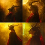 **A mystical portrait of a woman in a flowing red cloak with intricate details, wearing elegant curved horns on her head, turned slightly to the side with her head raised upwards, dramatic yellow glowing light illuminating her from behind, cinematic atmosphere with soft shadows and ethereal highlights, inspired by dark fantasy aesthetics, --ar 3:4 --v 6.0 --raw** - <@1352144167198789655> (fast)
-# Create, explore, and organize on [midjourney.com](<https://midjourney.com/imagine?from_discord=1>)