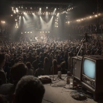**Create a high-quality ultra-realistic photo background which is colour graded of a 1950s rock and roll concert. Have a large tv / screen on the right hand side near the edge of the picture which you can see the whole screen** - Image #3 <@1168106068602261574>