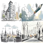 **panopticon ; in style of mechanical pencil sketch with cross hatching lines withough contour lines, pecil stokes --no contour lines, anime, manga, colors --ar 16:9 --raw --sref 3717171728 --v 7.0** - <@1135636698060038216> (relaxed)