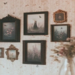 **several mahogany frames of goth aesthetic images hanging on a wallpapered wall, dark academia aesthetic, cottagecore --ar 9:16 --s 750 --p hq1xebf** - Image #2 <@1007106543935823902>