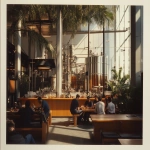 **Vintage Polaroid of the interior of a clear modern distillery with a lounge bar in Los Angeles with people casually dressed are sitting on benches, with palm trees overhead, drinking whiskey having fun dancing. Behind them is gigantic beautiful whiskey distillery. Nostalgia in the style of Provia. --ar 128:93 --v 6.1** - Upscaled (Subtle) by <@1090364262091866152> (fast)
-# Create, explore, and organize on [midjourney.com](<https://midjourney.com/imagine?from_discord=1>)