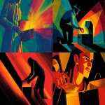 **1940s poster artwork bold flat lines shadows striking colors a person opens a glowing treasure chest --ar 3:2 --v 7.0** - <@812550296944377857> (fast)