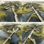 **Campus design from drone perspective of a technical high school along a marsh with boardwalks which access viewing platforms. Design the buildings in the style of lake flato architects** - Variations (Strong) by <@1182158818818400348> (fast)